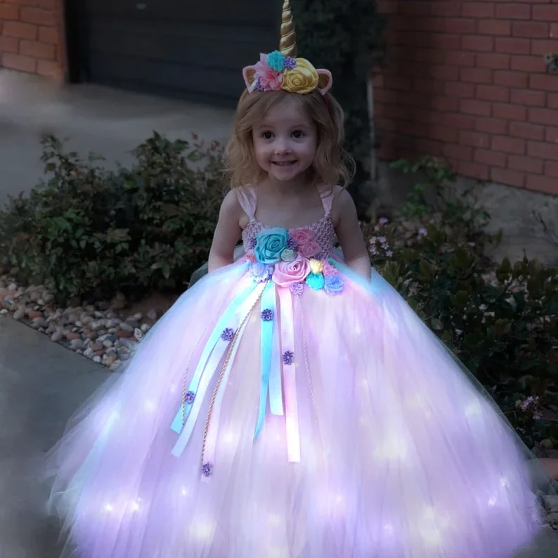 Gilrs longo led unicórnio tutu - Diy Halloween Electronics avaliação e preço